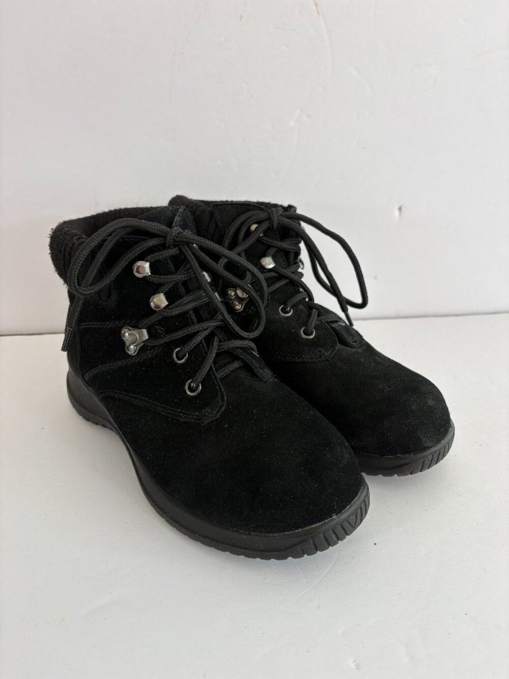 Wanderlust Black Suede Lace Up Hiking Boots Womens 6.5
